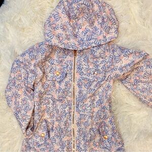 Tahari Pink and Blue Floral Hooded Raincoat